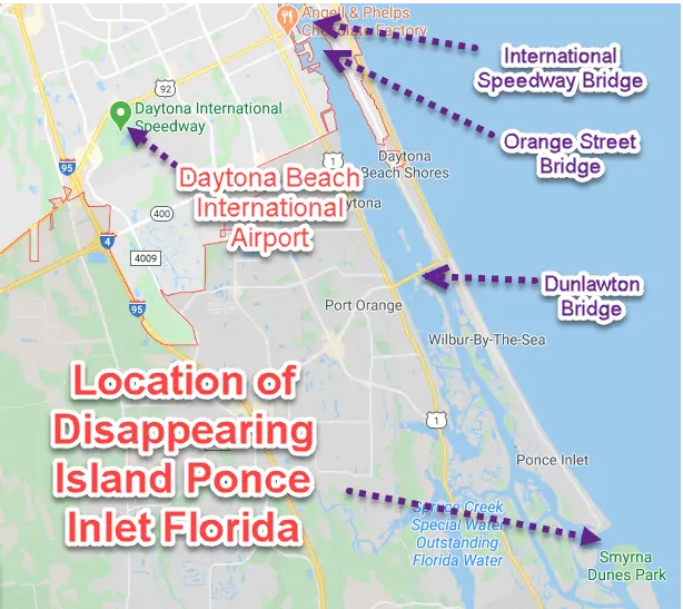 Location of Disappearing Island Ponce Inlet