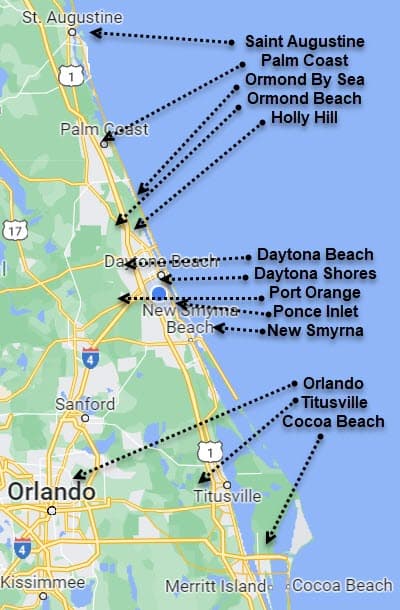 What cities are near daytona beach